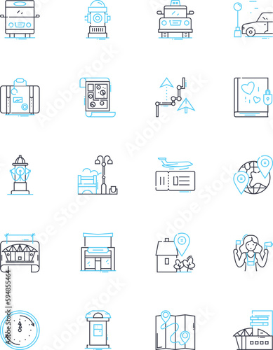 Urban plan linear icons set. Sustainability, Development, Density, Infrastructure, Zoning, Environment, Transportation line vector and concept signs. Housing,Community,Public space Generative AI