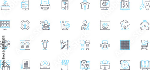 Strategic planning linear icons set. Vision, Goals, SWOT, Tactics, Objectives, Resources, Alignment line vector and concept signs. Creativity,Process,Analysis outline illustrations Generative AI
