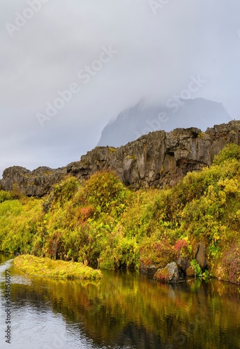 Oasis Herdubreidarlindir, river Lindaa and volcano Herdubreid. Highlands in the Vatnajokull National Park, a UNESCO World Heritage Site, Iceland photo