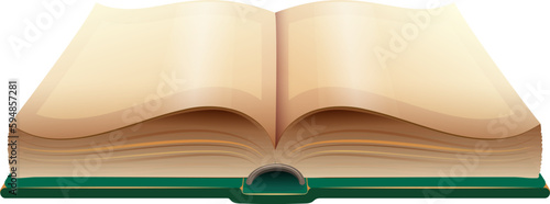 Open book with empty blank pages sheets. Green bible quran template