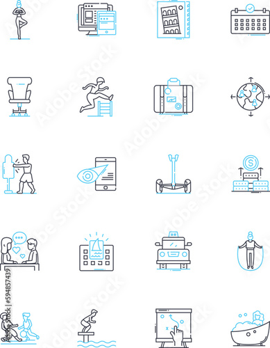 Executive vacation linear icons set. Luxurious, Serene, Exclusive, Extravagant, Secluded, Tranquil, Upscale line vector and concept signs. Retreat,Relaxing,Sophisticated outline Generative AI