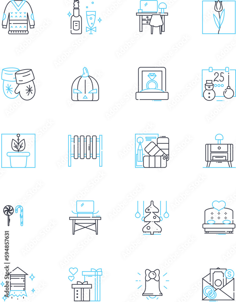 Adorning linear icons set. Embellishing, Accessorizing, Decorating, Festooning, Ornamenting, Bejeweling, Bedizening line vector and concept signs. Enhancing,Gilding,Luxuriating outline Generative AI
