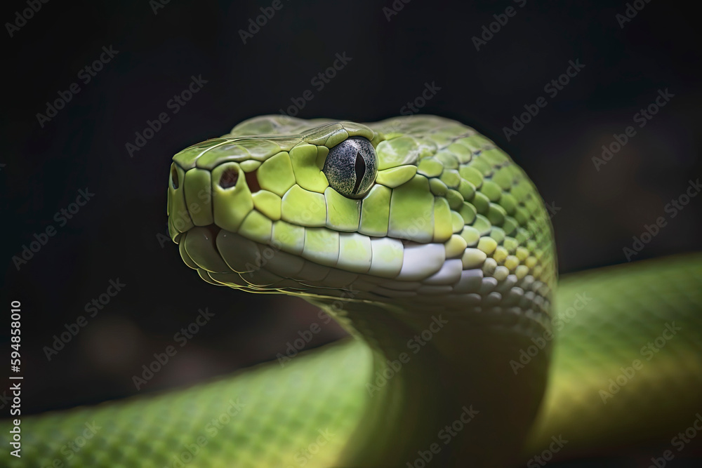 Close up view of dangerous green snake Close up view of dangerous green snake