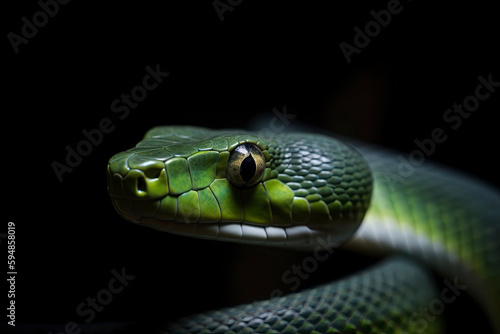 Close up view of dangerous green snake