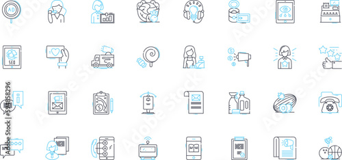 Vend linear icons set. Convenience, Automated, Sales, Refreshments, Cashless, Business, Technology line vector and concept signs. Retail,Confectiry,Vending outline illustrations Generative AI