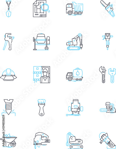 Building linear icons set. Architecture, Foundation, Skyscraper, Construction, High-rise, Blueprint, Brick line vector and concept signs. Framework,Concrete,Renovation outline Generative AI