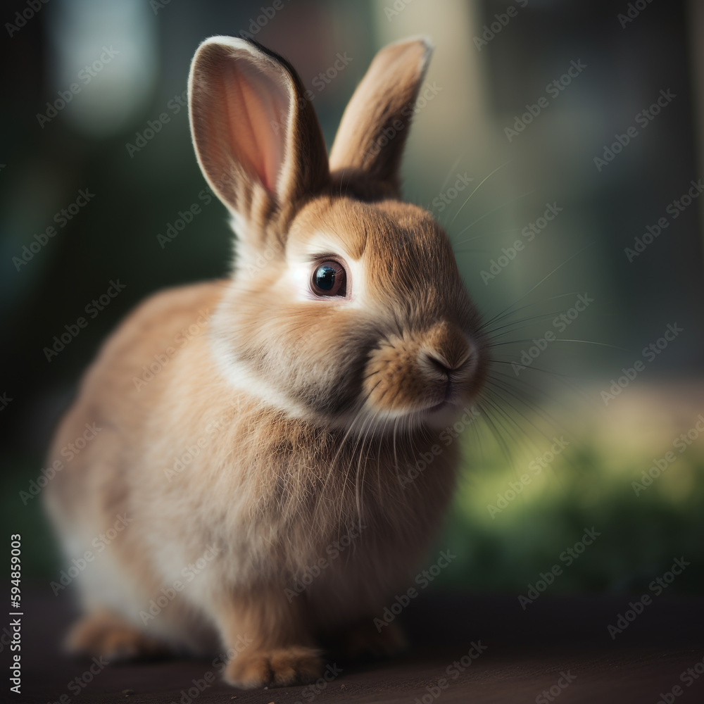 A brown rabbit with white whiskers is standing in a dark room. A brown rabbit with white whiskers is standing in a dark room.