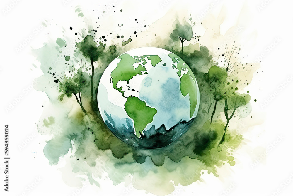 Green earth watercolor art hand drawing Green earth watercolor art hand drawing
