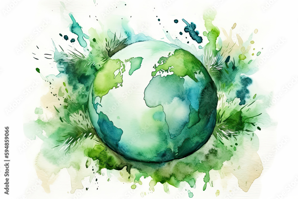 Green earth watercolor art hand drawing Green earth watercolor art hand drawing