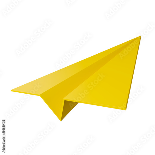 Yellow Paper plane on white background. 3D rendering illustration.
