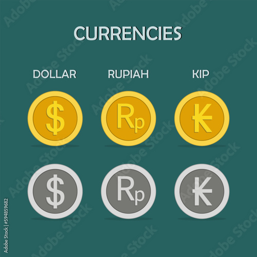 Set of currency icons and symbols