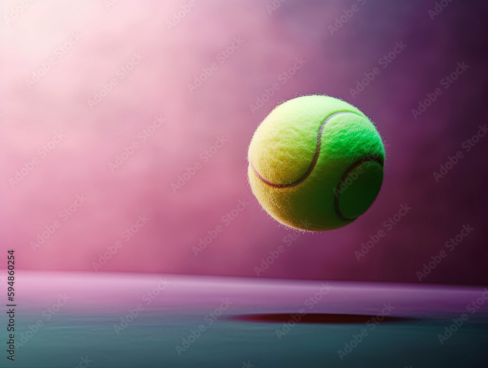 Tennis Ball on Purple Bokeh Background - generative AI