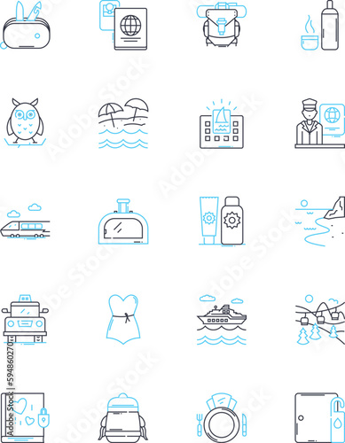 Trade commerce linear icons set. Export, Import, Barter, Deal, Goods, Services, Exchange line vector and concept signs. Negotiation,Market,Consumer outline illustrations Generative AI