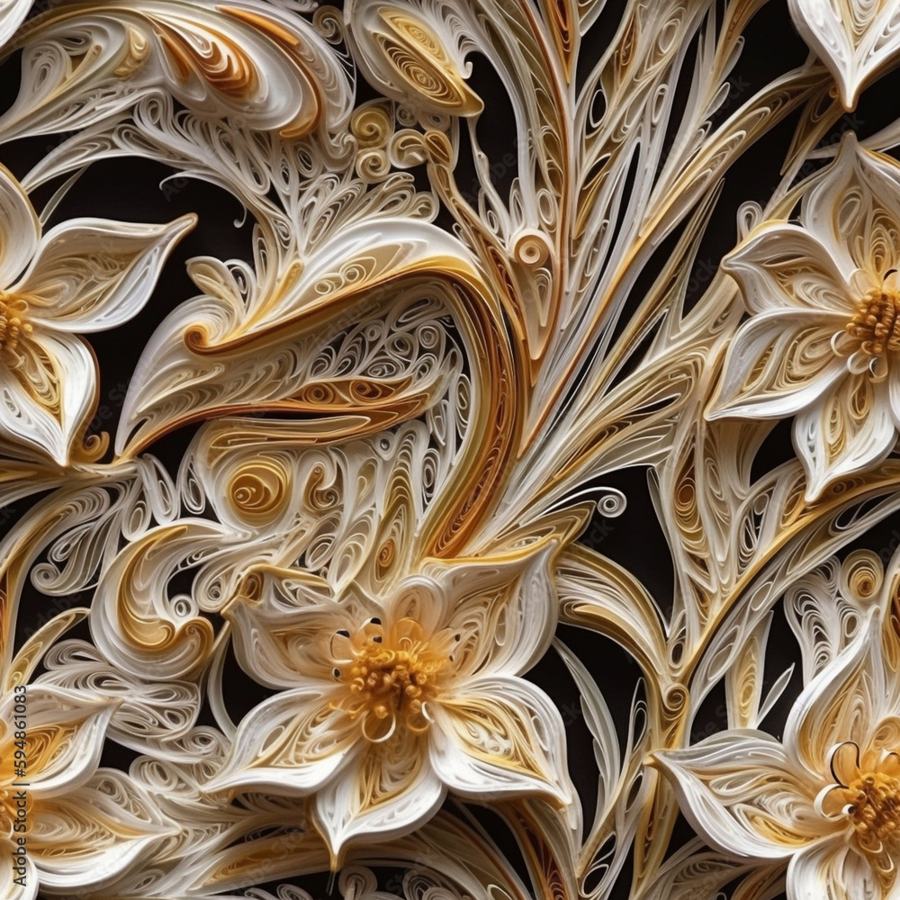 a beautiful 3D design wallpaper of a flowers, using quilling technique, tile image, AI Generative a beautiful 3D design wallpaper of a flowers, using quilling technique, tile image, AI Generative