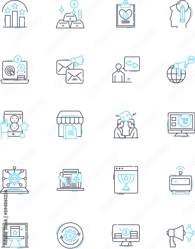 Advertising awareness linear icons set. Awareness, Advertising, Perception, Branding, Messaging, Exposure, Communication line vector and concept signs. Attention,Impact,Reach outline Generative AI Advertising awareness linear icons set. Awareness, Advertising, Perception, Branding, Messaging, Exposure, Communication line vector and concept signs. Attention,Impact,Reach outline Generative AI