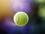Tennis Ball on Purple Bokeh Background - generative AI