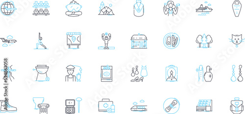Interests linear icons set. Hiking, Baking, Photography, Painting, Gardening, Yoga, Reading line vector and concept signs. Writing,Dancing,Traveling outline illustrations Generative AI