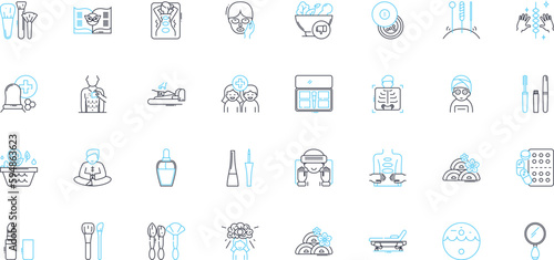 Yoga mindfulness linear icons set. Meditate, Om, Chakra, Serenity, Asana, Namaste, Calm line vector and concept signs. Breath,Stretch,Relaxation outline illustrations Generative AI