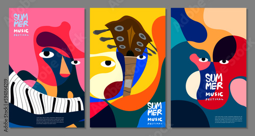 Canvas Print Vector illustration colorful summer music festival banner