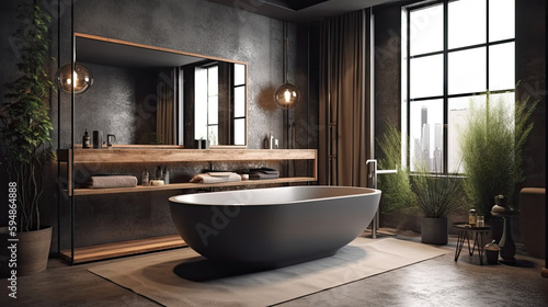 Contemporary modern style bathroom interior design with luxury bathtub