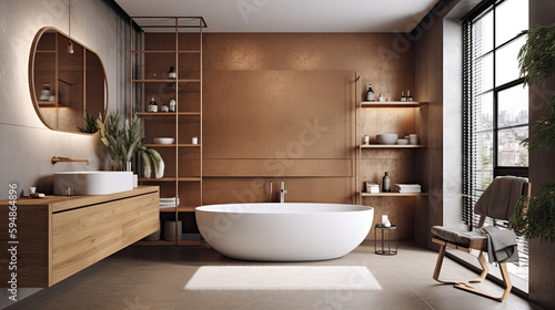 Contemporary modern style bathroom interior design with luxury bathtub