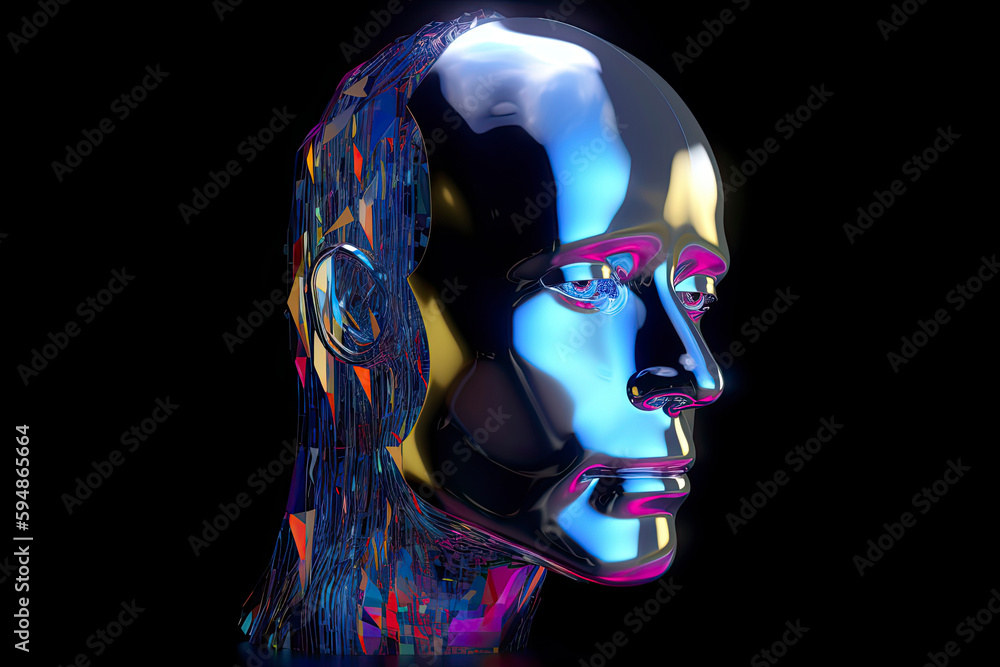 Abstract 3D render illustration of holographic human face in the wall Abstract 3D render illustration of holographic human face in the wall