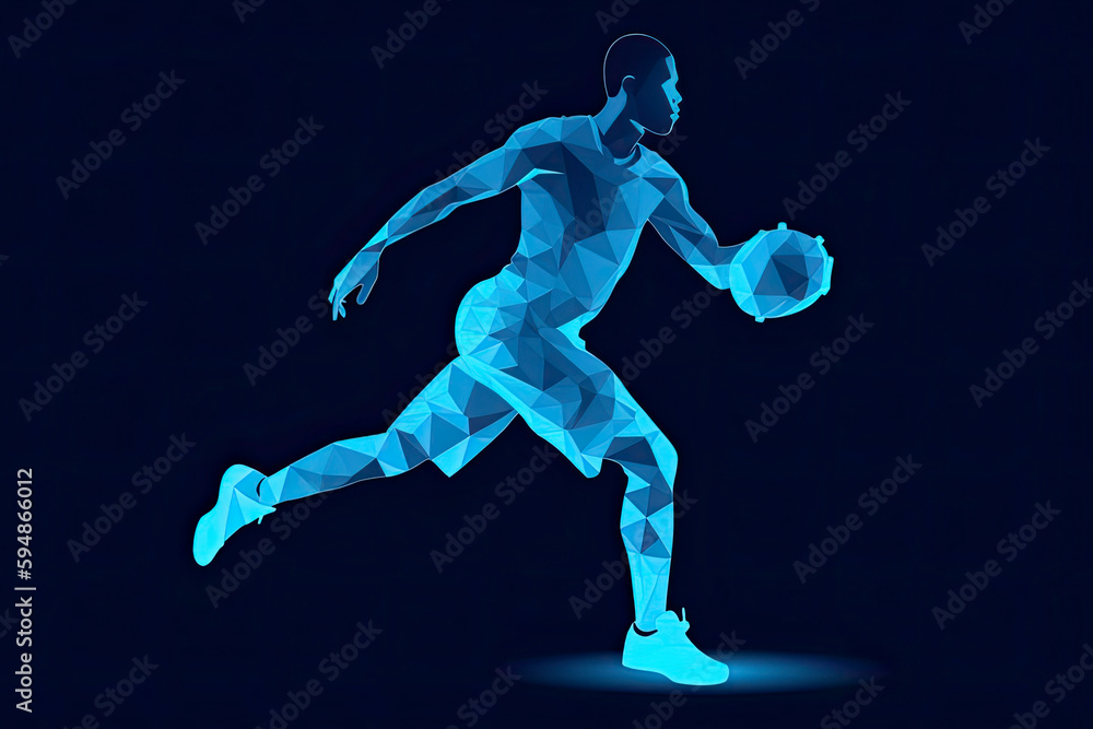 Abstract silhouette of a basketball player man in action isolated blue background Abstract silhouette of a basketball player man in action isolated blue background