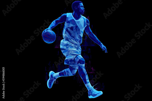 Abstract silhouette of a basketball player man in action isolated blue background