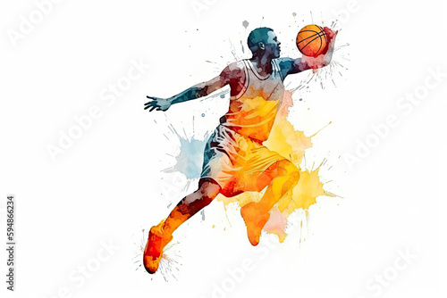 Basketball watercolor splash player in action with a ball isolated on white background