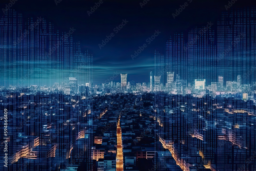 Smart city on circuit board background. Futuristic cyberspace concept.