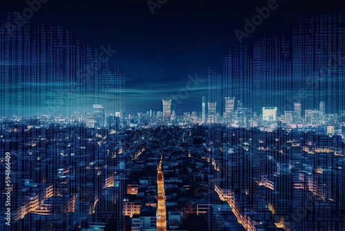 Smart city on circuit board background. Futuristic cyberspace concept.