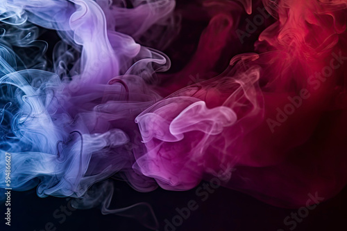 Dramatic smoke and fog in contrasting vivid red, blue, and purple colors. Vivid and intense abstract background