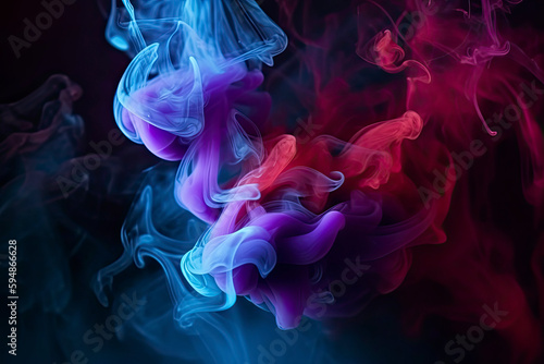 Dramatic smoke and fog in contrasting vivid red, blue, and purple colors. Vivid and intense abstract background