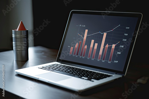 Rocket from laptop start up concept.Abstract business chart with line graph