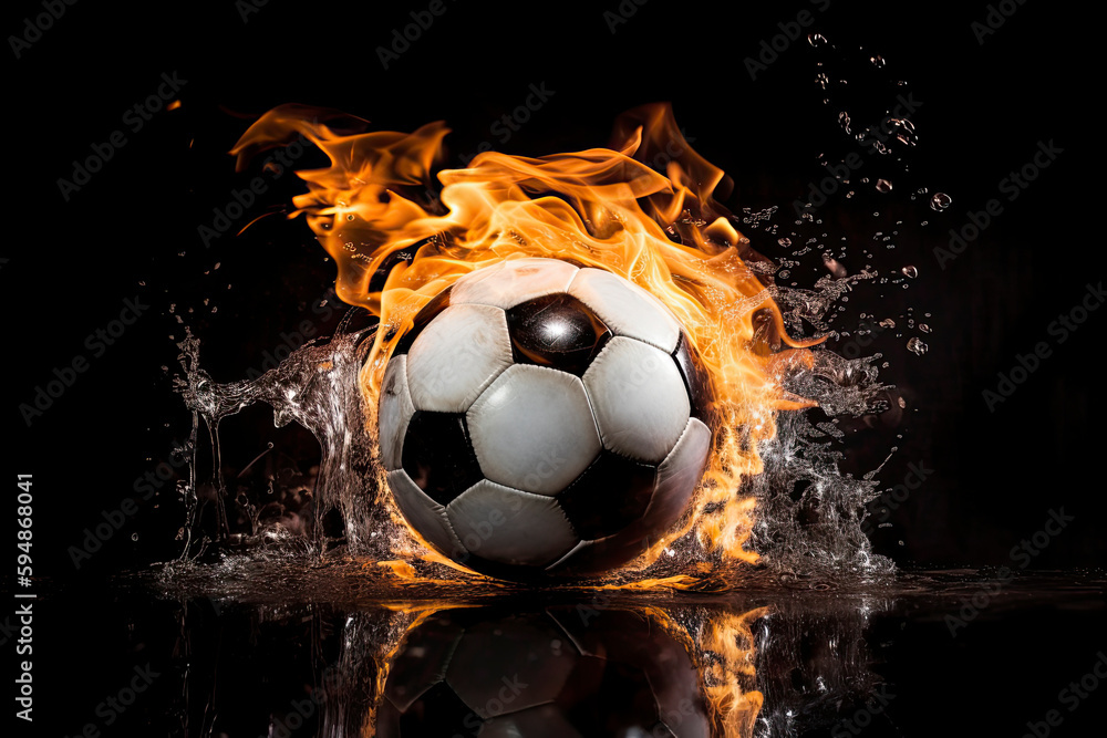 Naklejka premium soccer ball fire and water