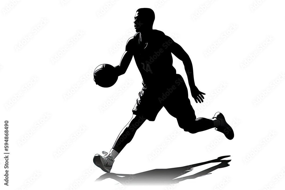 Realistic silhouette of a basketball player man in action isolated white background Realistic silhouette of a basketball player man in action isolated white background
