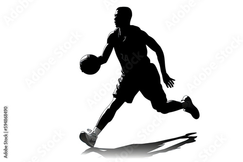 Realistic silhouette of a basketball player man in action isolated white background