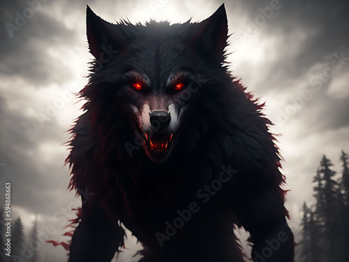 Werewolf on dark background. Generative AI