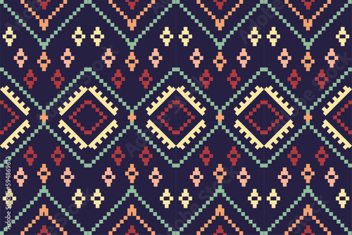 Geometric ethnic patterns. Cross Stitch. Seamless pattern in tribal, folk embroidery, and Mexican style. Aztec geometric art ornament print.Design for carpet, wallpaper, clothing, wrapping, fabric.