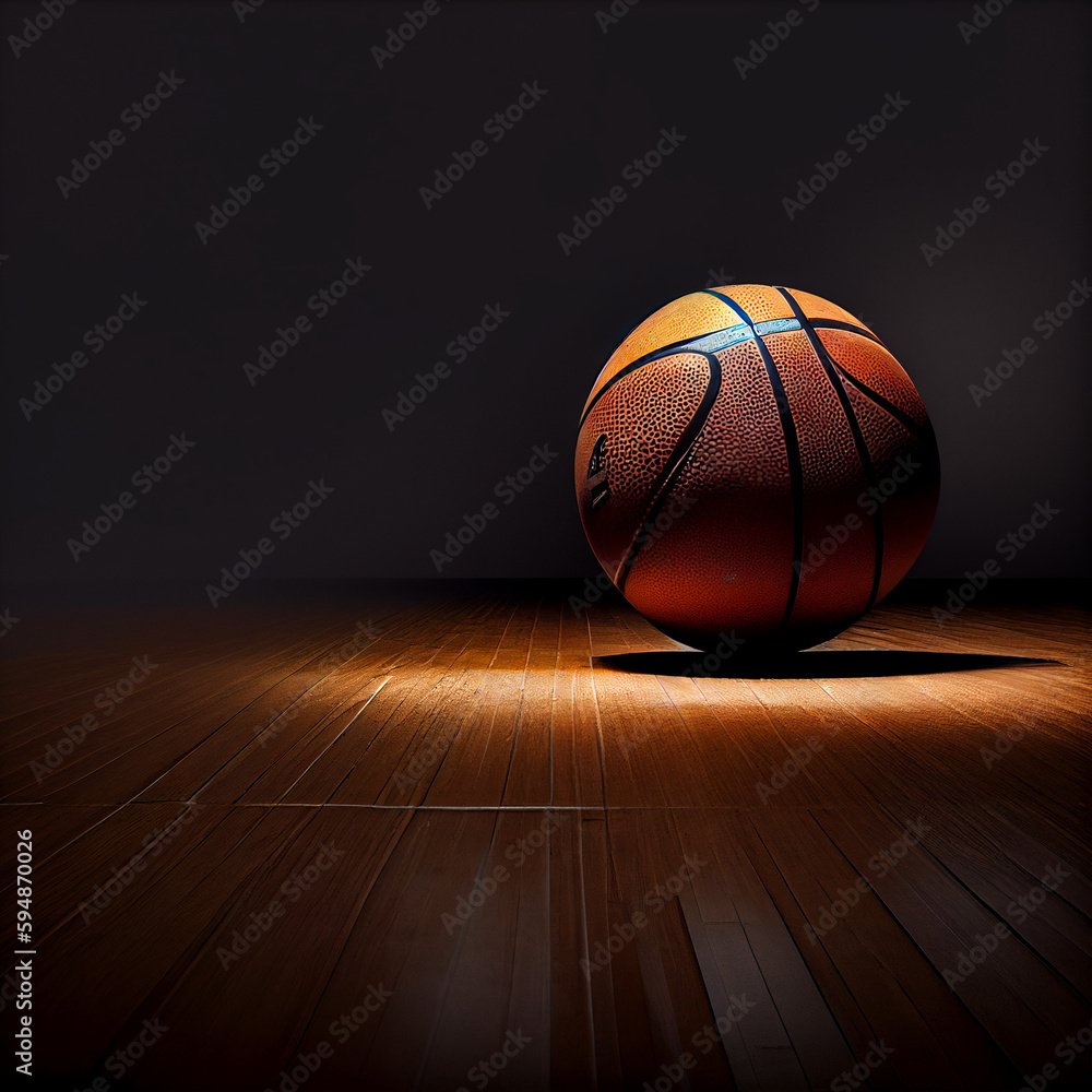 Obraz premium basketball ball on wooden floor banner design