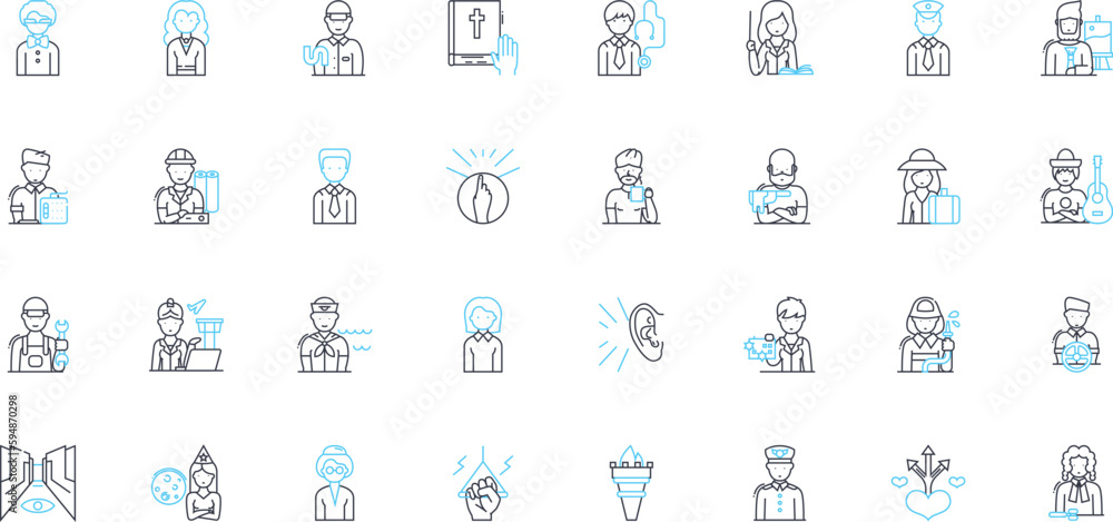 Office manager linear icons set. Organization, Leadership, Multitasking, Communication, Efficiency, Resourcefulness, Strategy line vector and concept signs. Generative AI