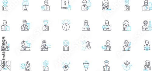 Office manager linear icons set. Organization, Leadership, Multitasking, Communication, Efficiency, Resourcefulness, Strategy line vector and concept signs. Generative AI