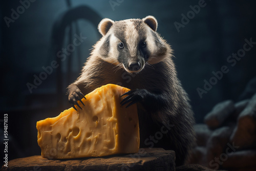 A Badger with a giant Chunk of Wisconsin Cheese, Generative AI