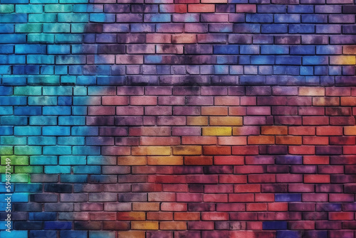Colorful brick wall in jewel tones, generative AI