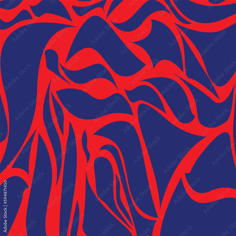 Fototapeta premium Various abstract blue shapes on red background, texture background.