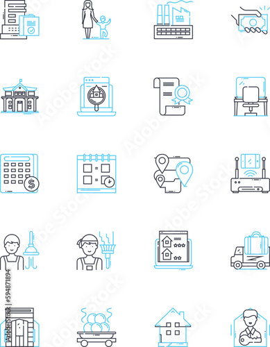 Wills linear icons set. Estate, Heir, Executor, Beneficiary, Probate, Trusts, Testament line vector and concept signs. Inheritance,Legal,Assets outline illustrations photo