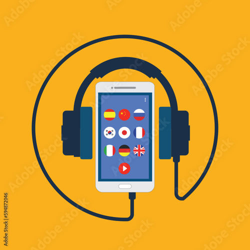 Learning Foreign Language Courses. Smartphone with Educational App.	