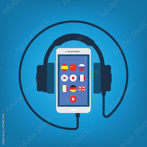 Learning Foreign Language Courses. Smartphone with Educational App.	