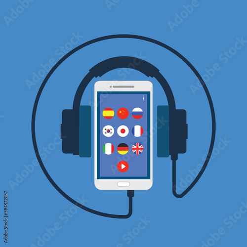 Learning Foreign Language Courses. Smartphone with Educational App.	