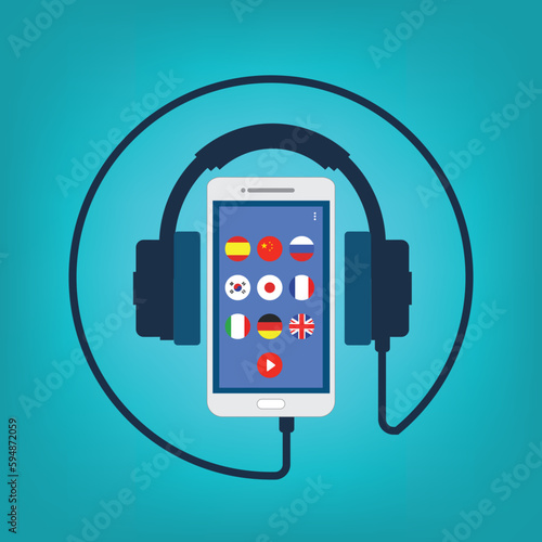 Learning Foreign Language Courses. Smartphone with Educational App.	